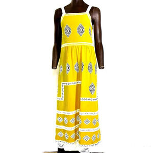 MISSLOOK Women's Lace Strap Tribal Aztec Printed Maxi Sundress Yellow Size S